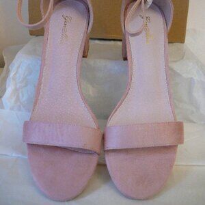 GENSHUO Pink Faux Suede Open Toe Ankle Strap Chunky 2.25" Heel Sandals-Sz 9-NIB